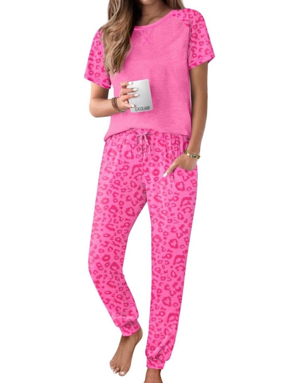 Pajamas for Women Set Short Sleeve PJ Set 2 Piece Jogger Pants